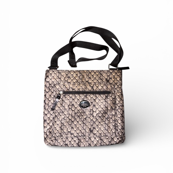 Coach Handbags - Coach Snakeskin Print Crossbody Bag Neutral Brown Black Adjustable Strap